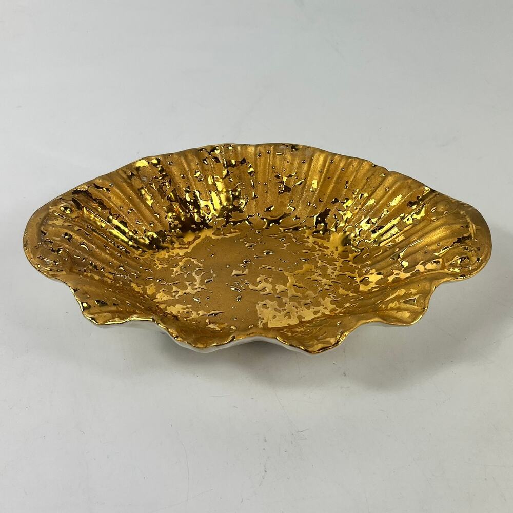 Gold Ceramic Trinket Dish Hand Painted 5" Classic Vintage Lux Style Home Decor